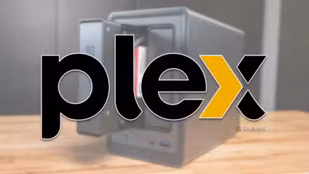 The Plex logo over a photo of a UGREEN NAS.