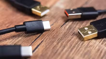 USB-A and USB-C connectors on cables.