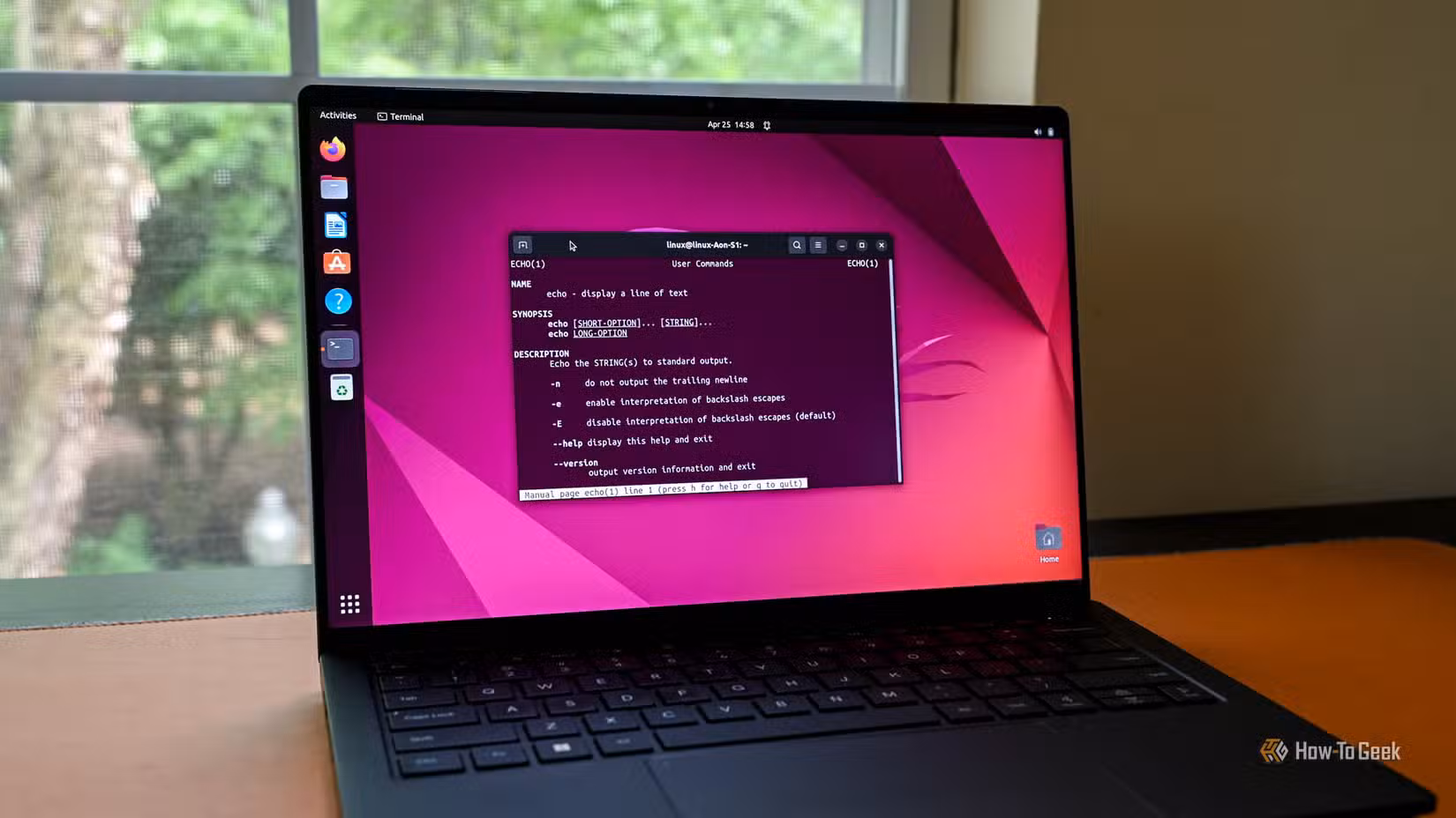 Laptop with Ubuntu and a Linux terminal open.