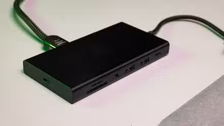 The Razer USB C Dock connected to a laptop