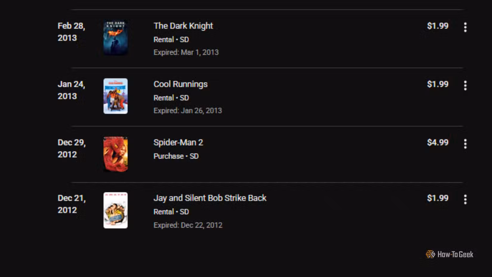 A bunch of rentals and purchases from YouTube