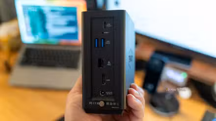 The ports on the back of the TerraMaster F4 SSD NAS, showing the 5Gb/s Ethernet jack, HDMI output, and USB ports.