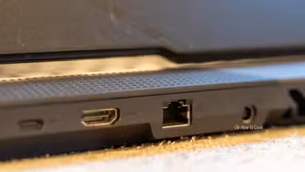 The Ethernet and HDMI port on the back of the ASUS ROG STRIX Scar 17 gaming laptop.