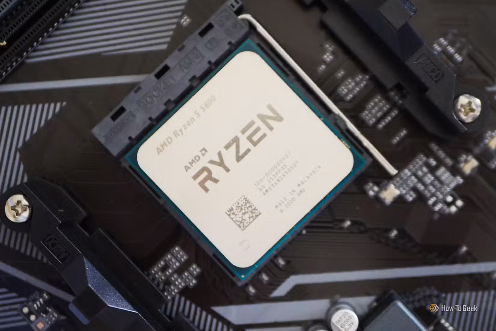AMD Ryzen 5 5600 CPU placed in a motherboard.