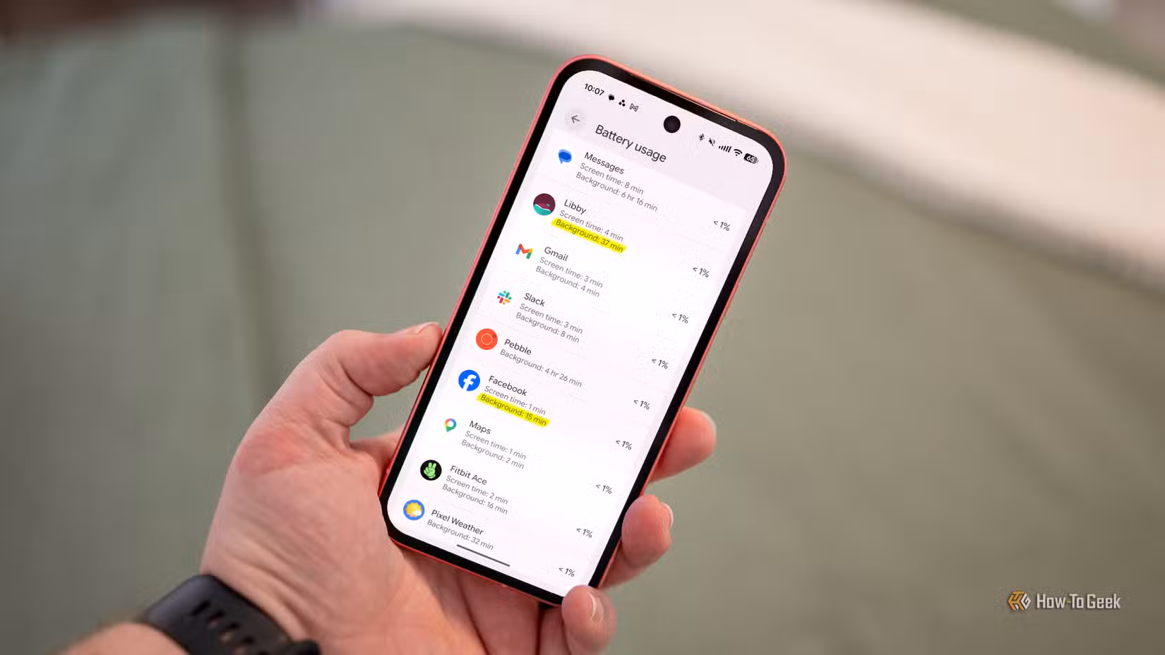 Android phone with Battery Usage stats on screen