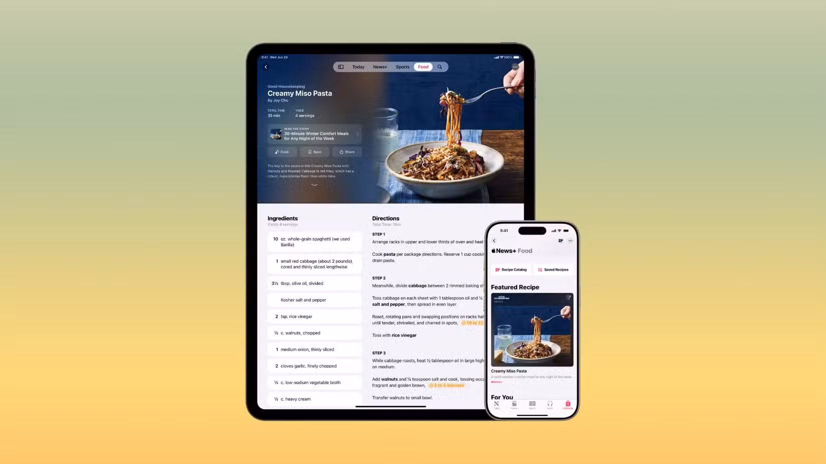 Apple News+ Food section on iPhone and iPad