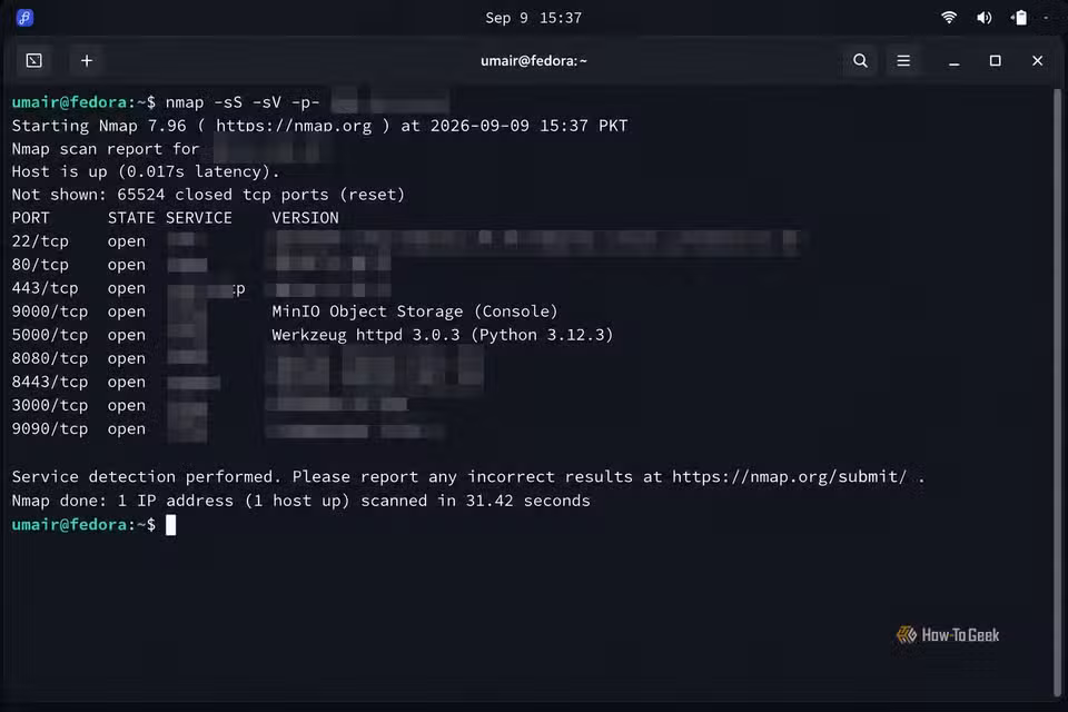 Fedora Terminal Nmap Scan