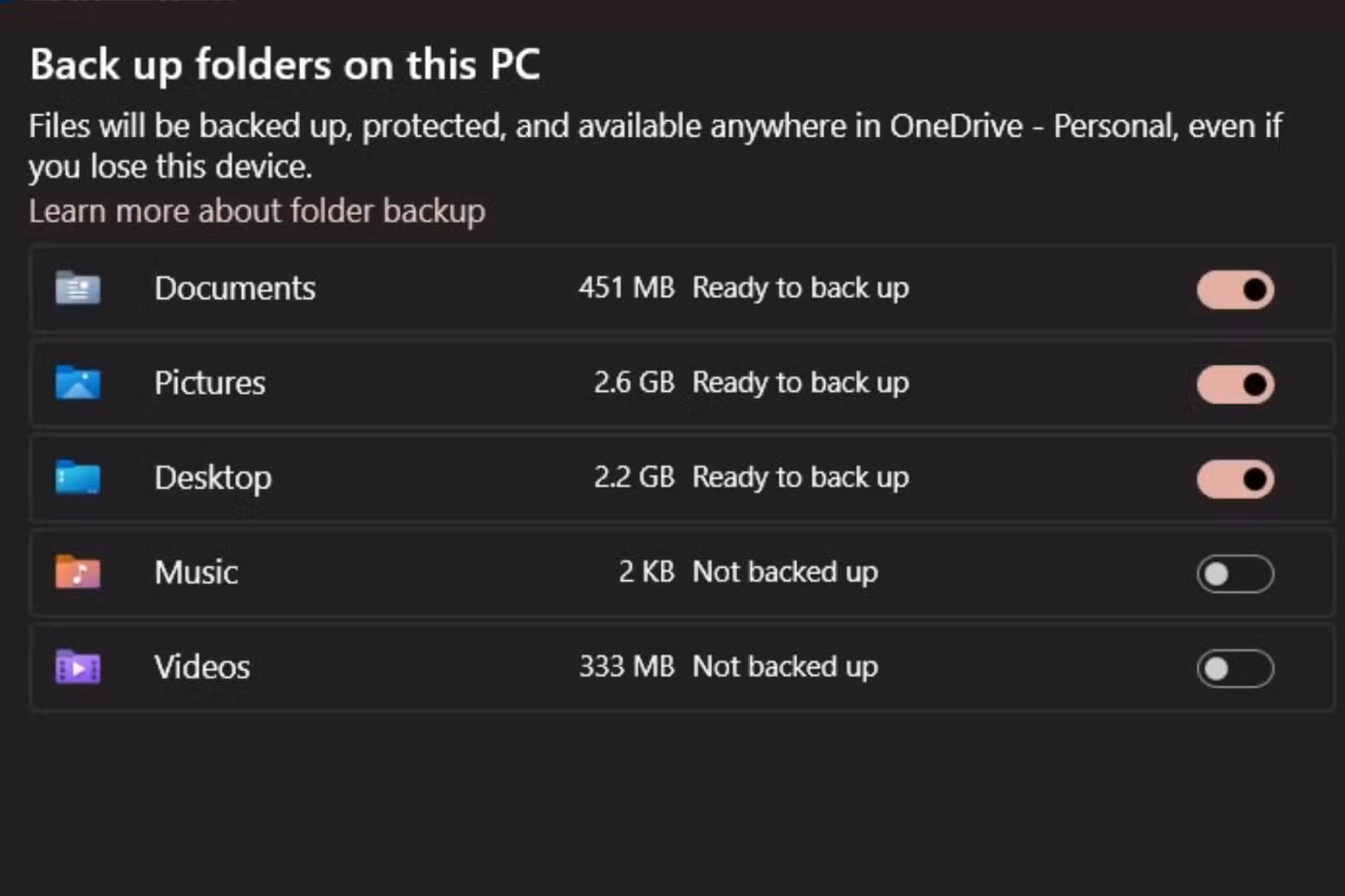 Select folders you want to back up