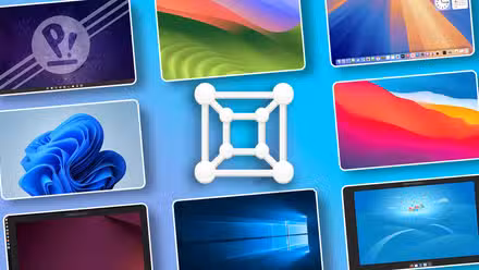 GNOME Boxes surrounded by several virtual machine screenshots.