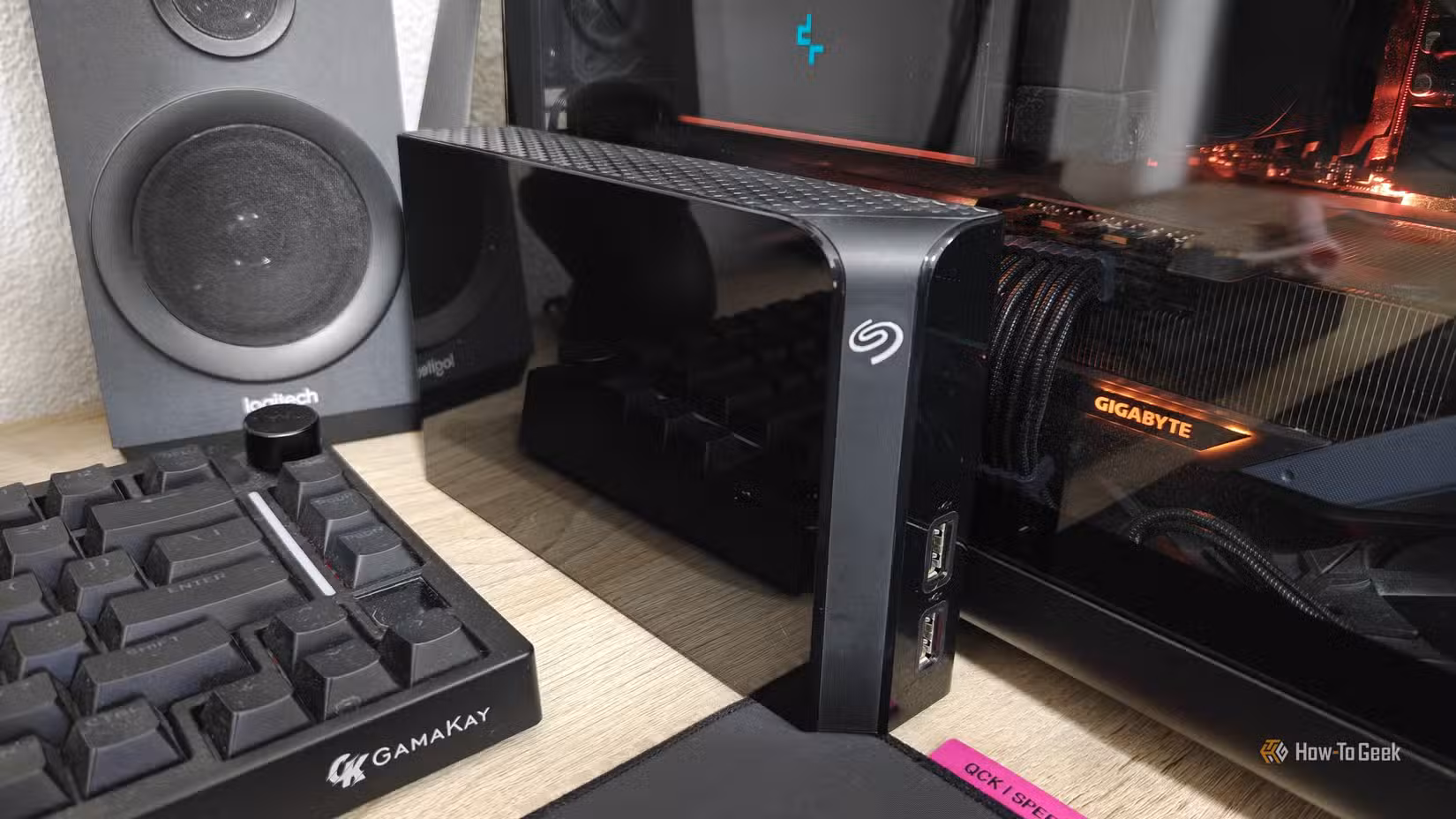 An external hard drive enclosure.