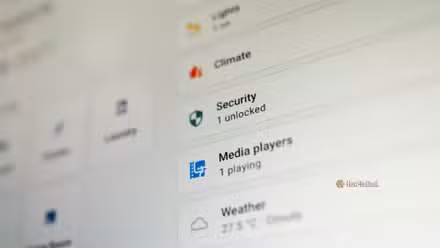 Home Assistant dashboard with security highlighted.