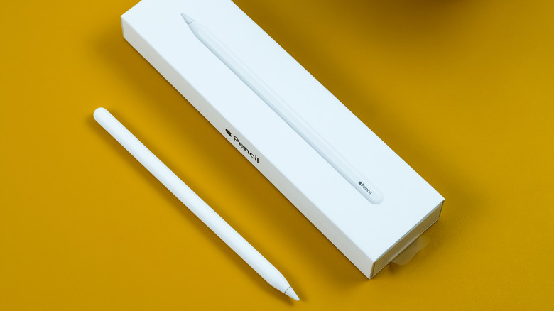 An Apple Pencil next to an Apple Pencil box.