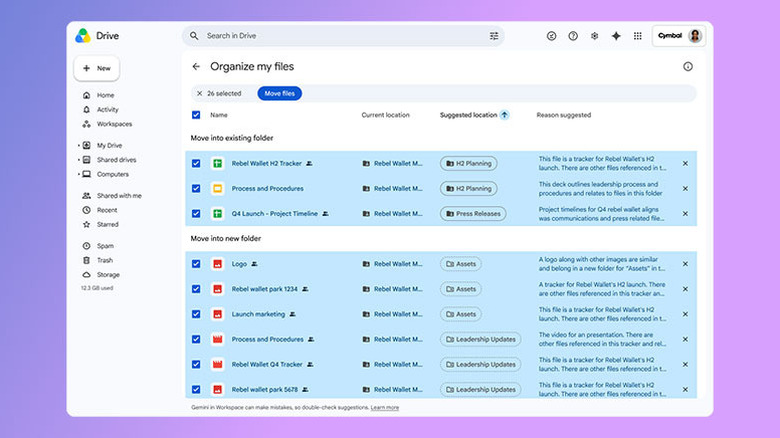A screenshot showing the Organize my files interface.