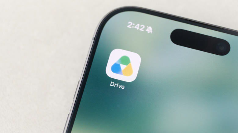 A closeup of the Google Drive icon on iOS.