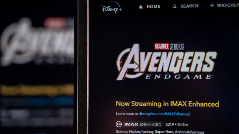 Avengers Endgame Disney Plus screen with the IMAX Enhanced label
