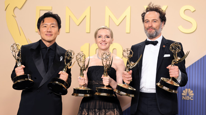 Widow's Bay Emmy winners director Hiro Murai, creator Katie Dippold and lead actor Matthew Rhys