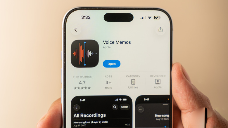 Apple's Voice Memos app page on the App Store.