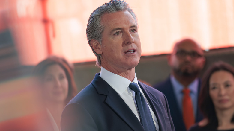 California governor Gavin Newsom at a news conference.