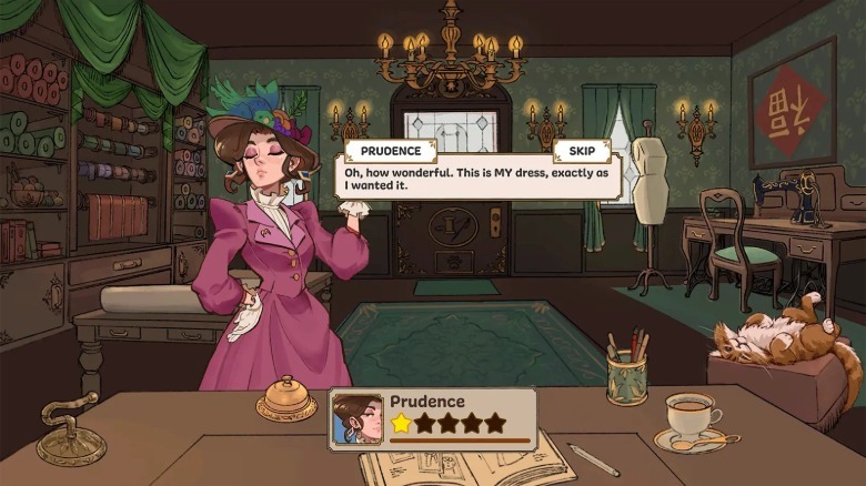 A conversation with a client in Dressmaker.