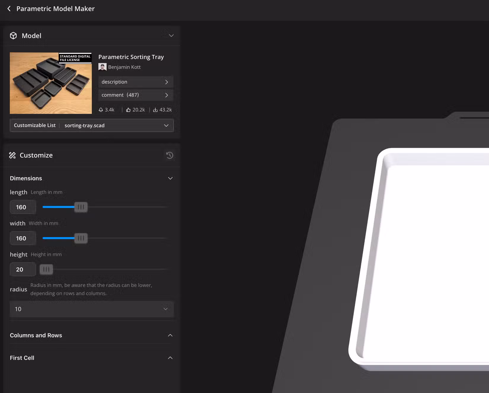 MakerWorld's parametric model maker web app.