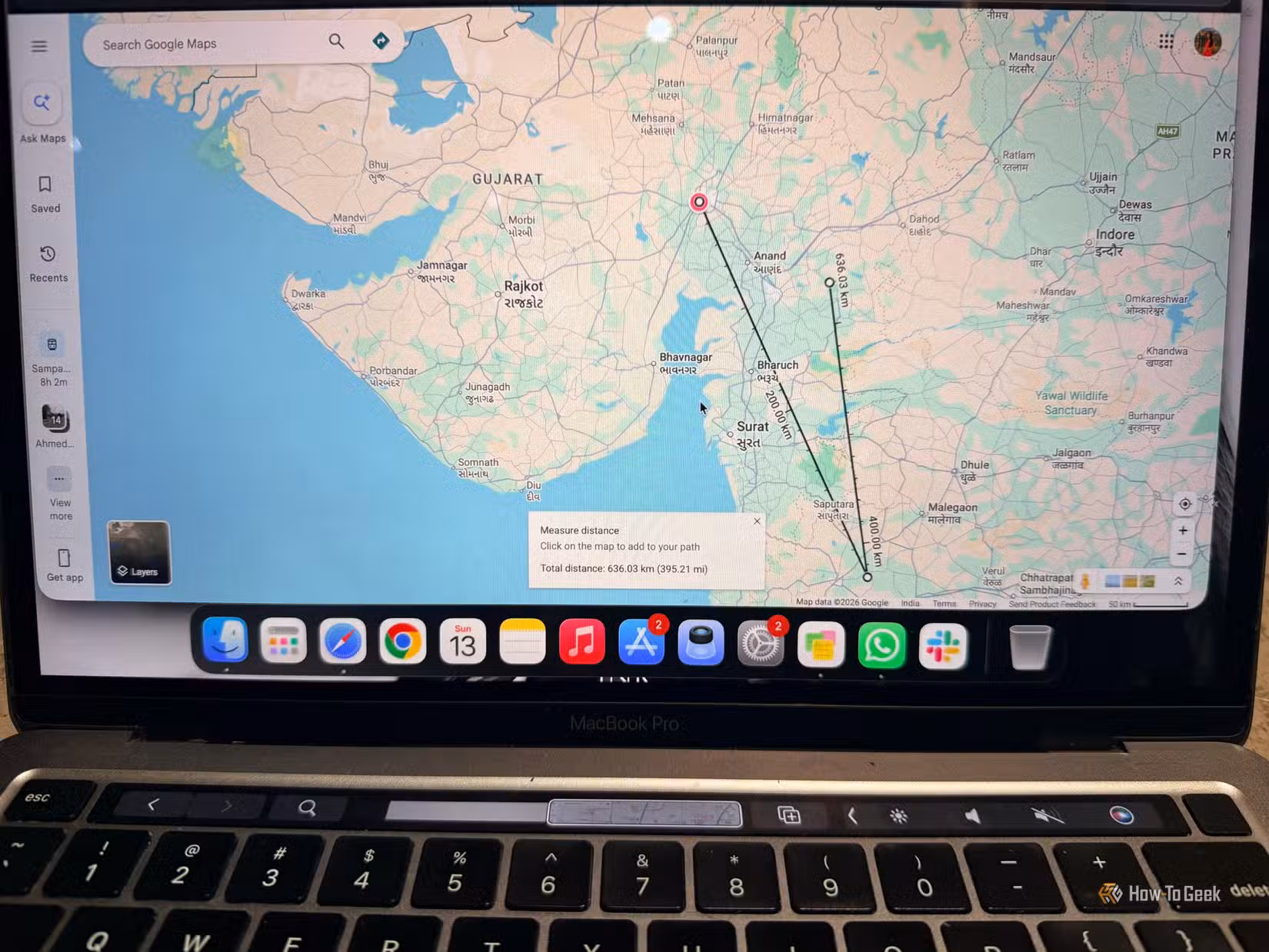 Measuring distance in google maps