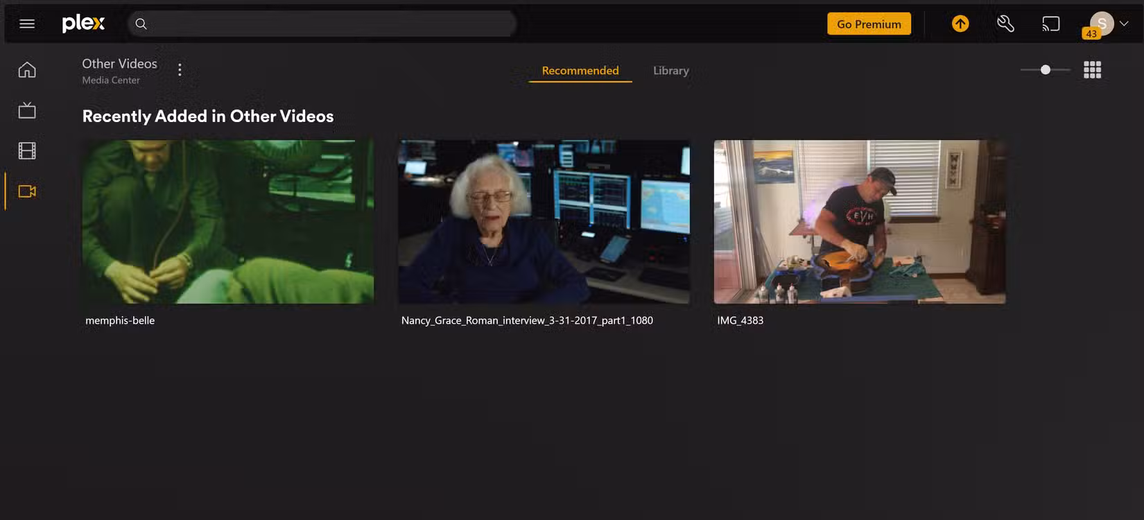 Plex shows The Memphis Belle, a NASA interview, and a personal guitar-finishing video used to test Whisperer.