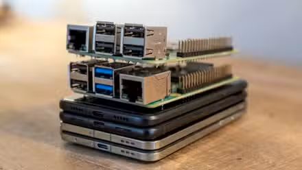 Raspberry pi boards stacked on Android phones