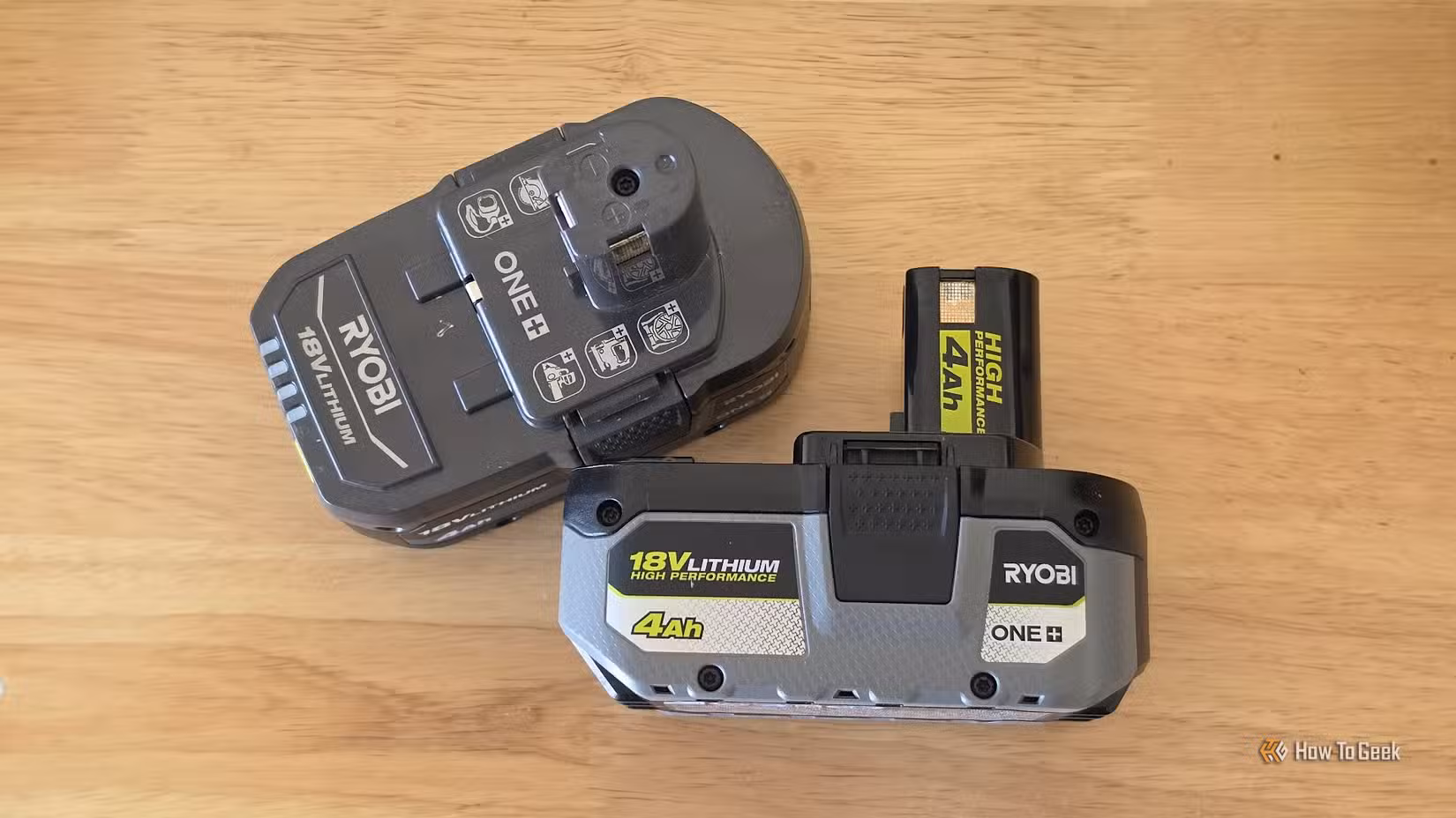 Ryobi 18V batteries on a toolbox