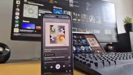 Somebody that I used to know playing on Spotify on a Pixel, iPad, and Windows PC.