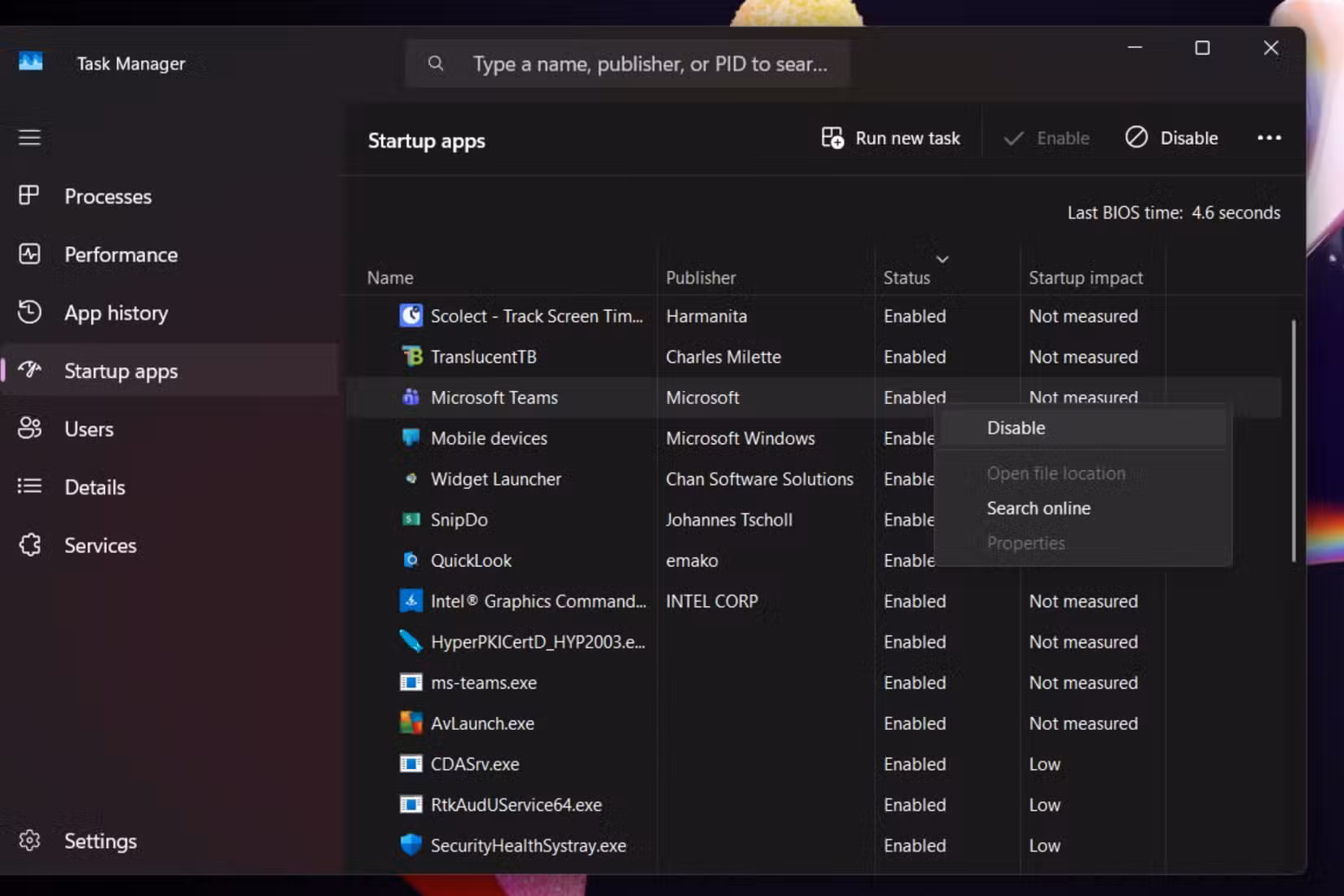 In Task Manager, you can disable unnecessary apps that start when Windows boots.