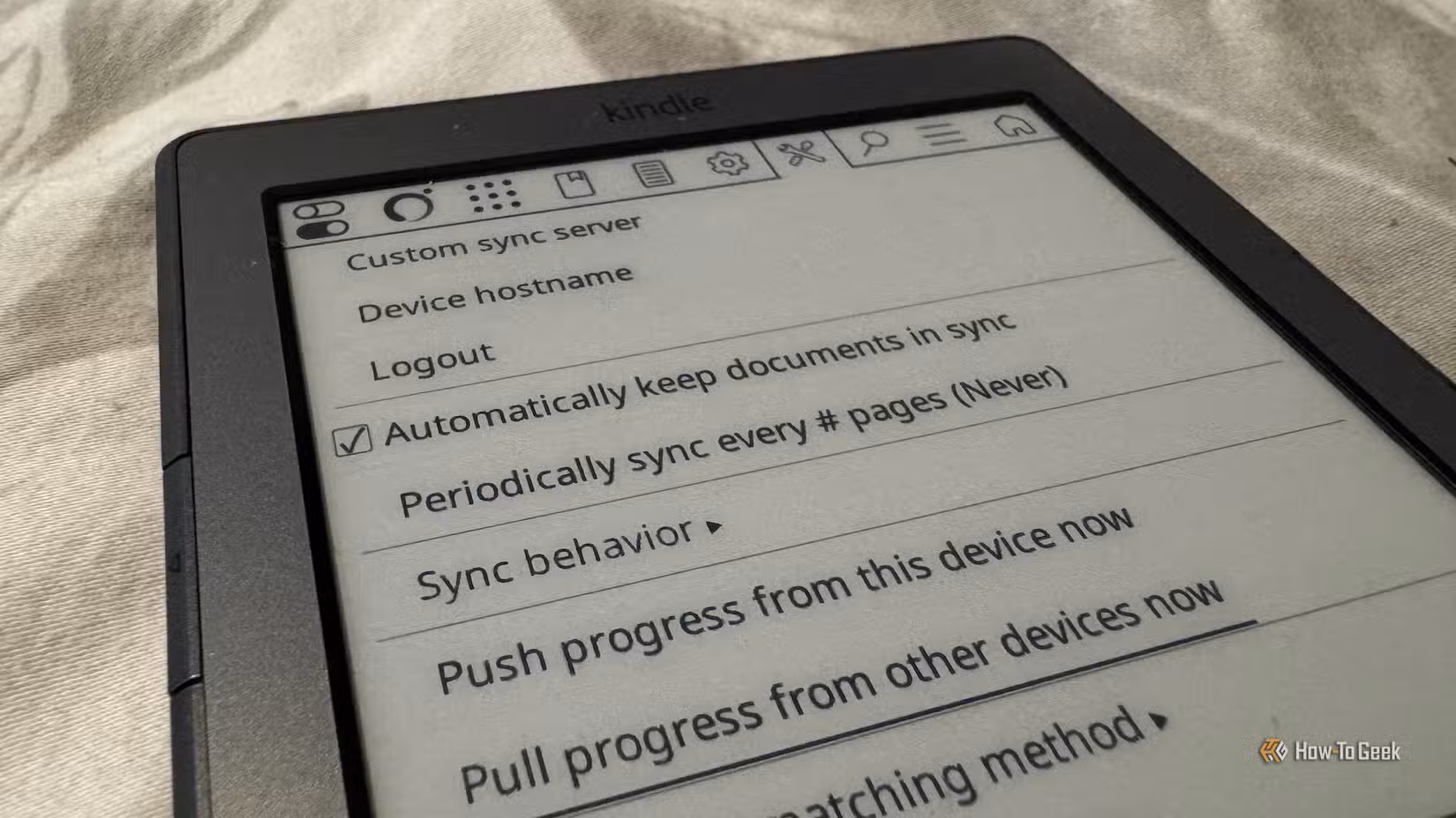 The sync settings in KOReader on a Kindle 4.