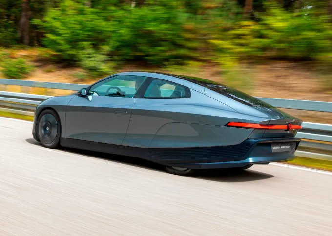 The Mission Efficiency drives on a road.