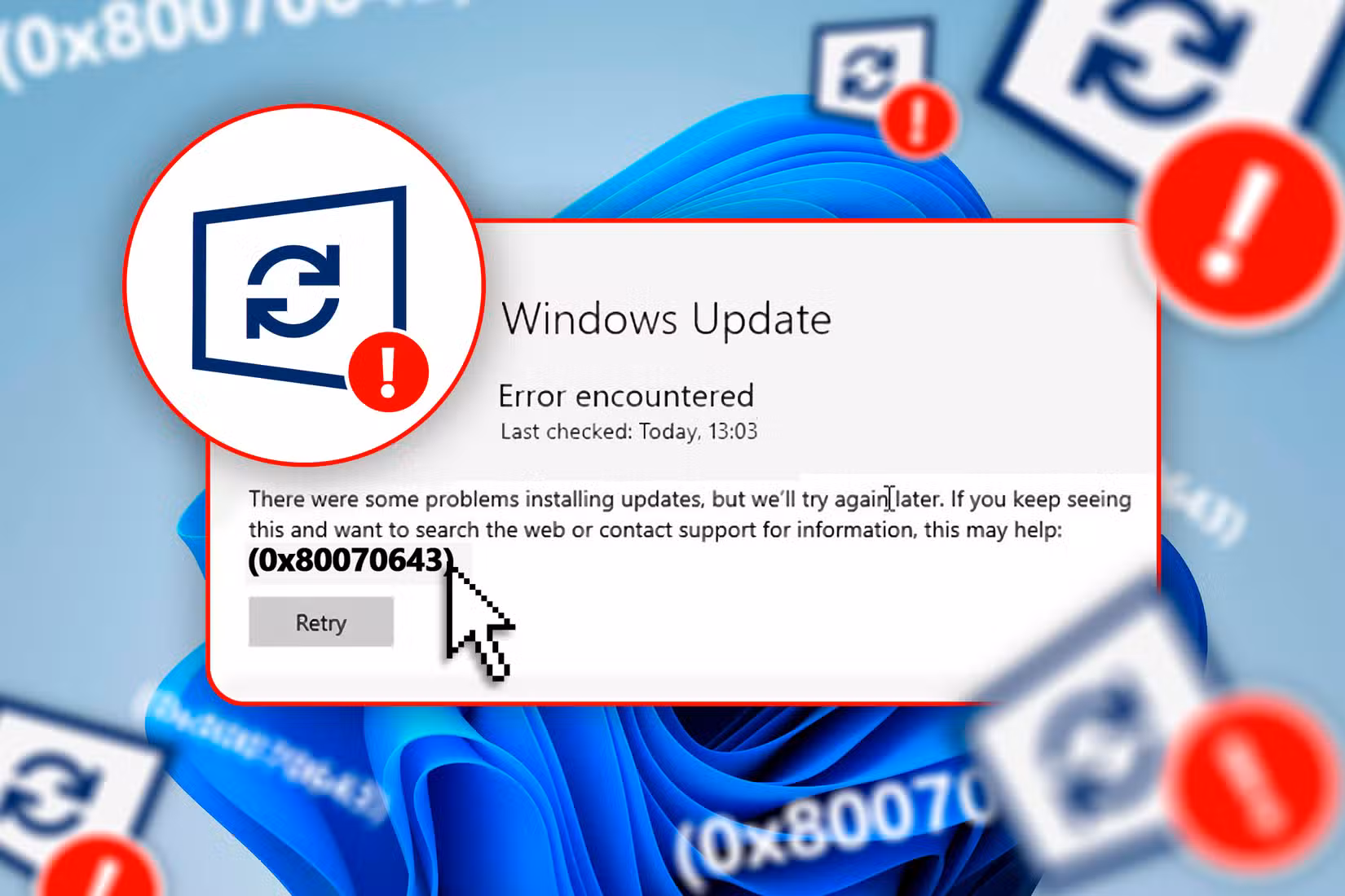 Windows Update error window.
