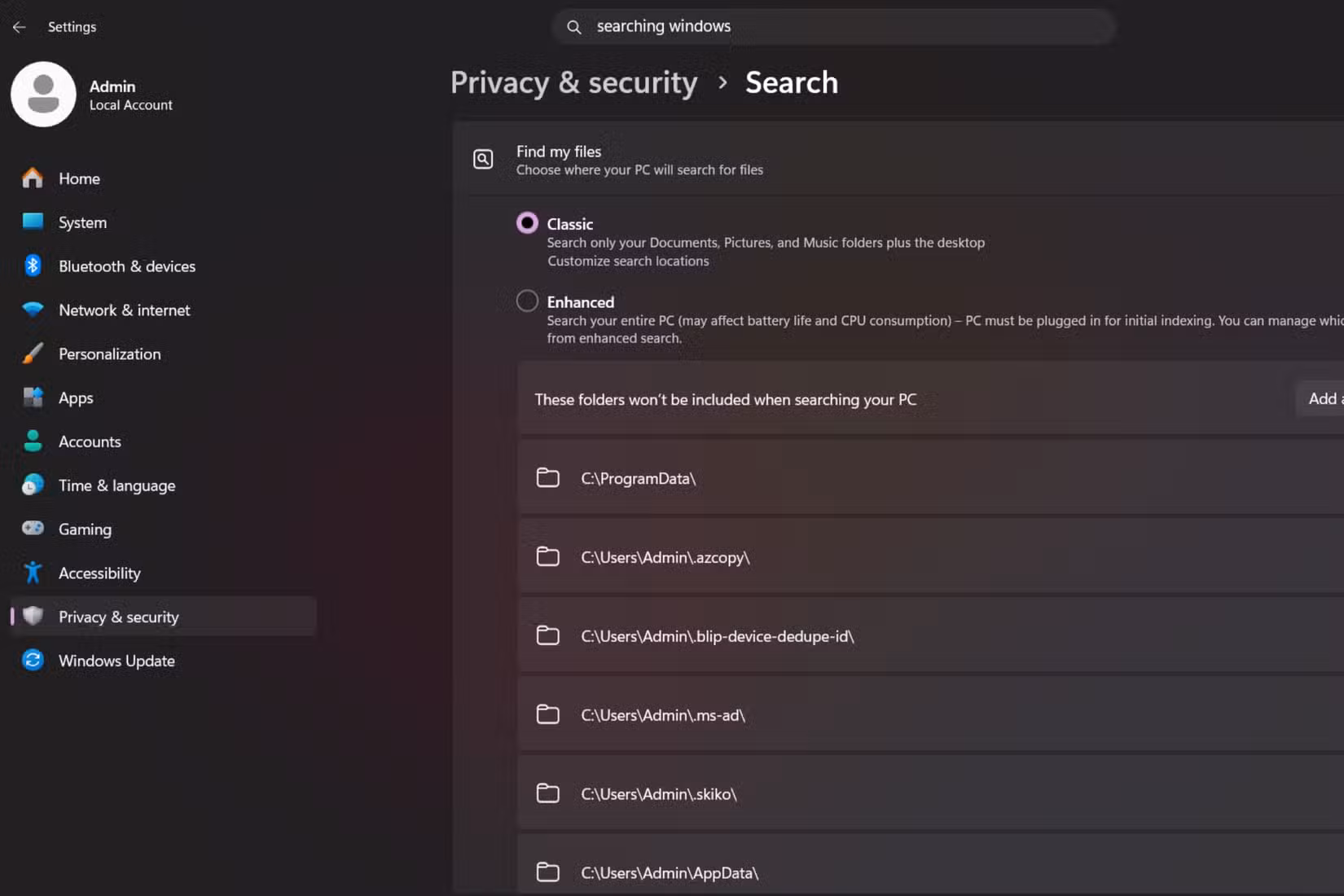 You can limited Windows Search indexing