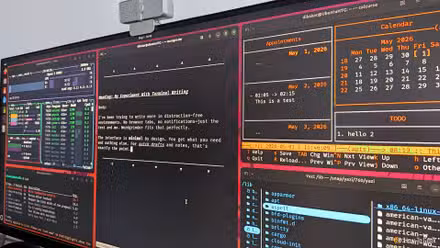 Yazi, btop, Wordgrinder, Taskwarrior, and Calcruse tiled on a Ubuntu desktop